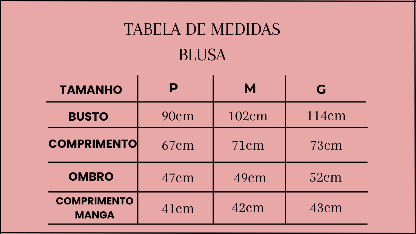 TABELA BLUSA DRAPEADA